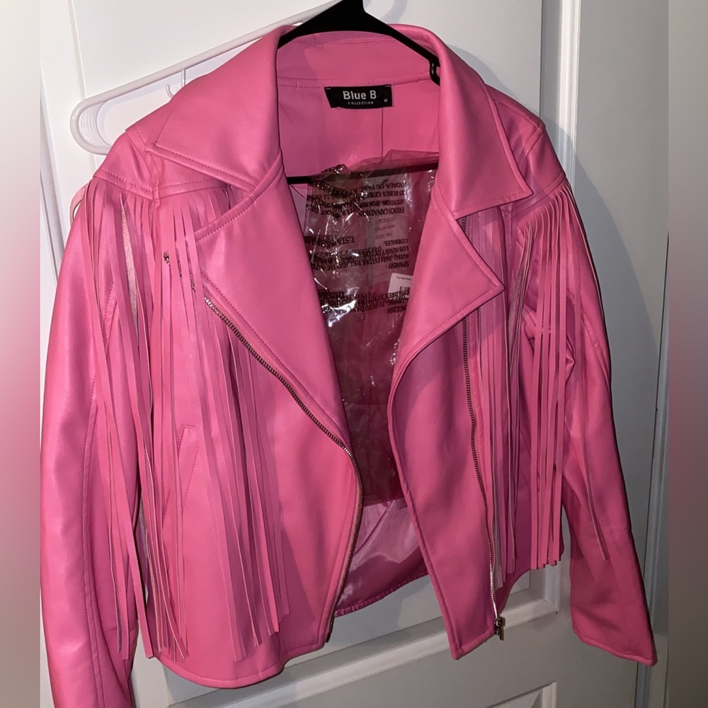 Pink pleather fringe jacket